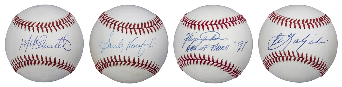 Lot of (4) Hall of Famers Single Signed Baseballs: Mike Schmidt, Sandy Koufax, Ferguson Jenkins & Carl Yastrzemski (JSA)